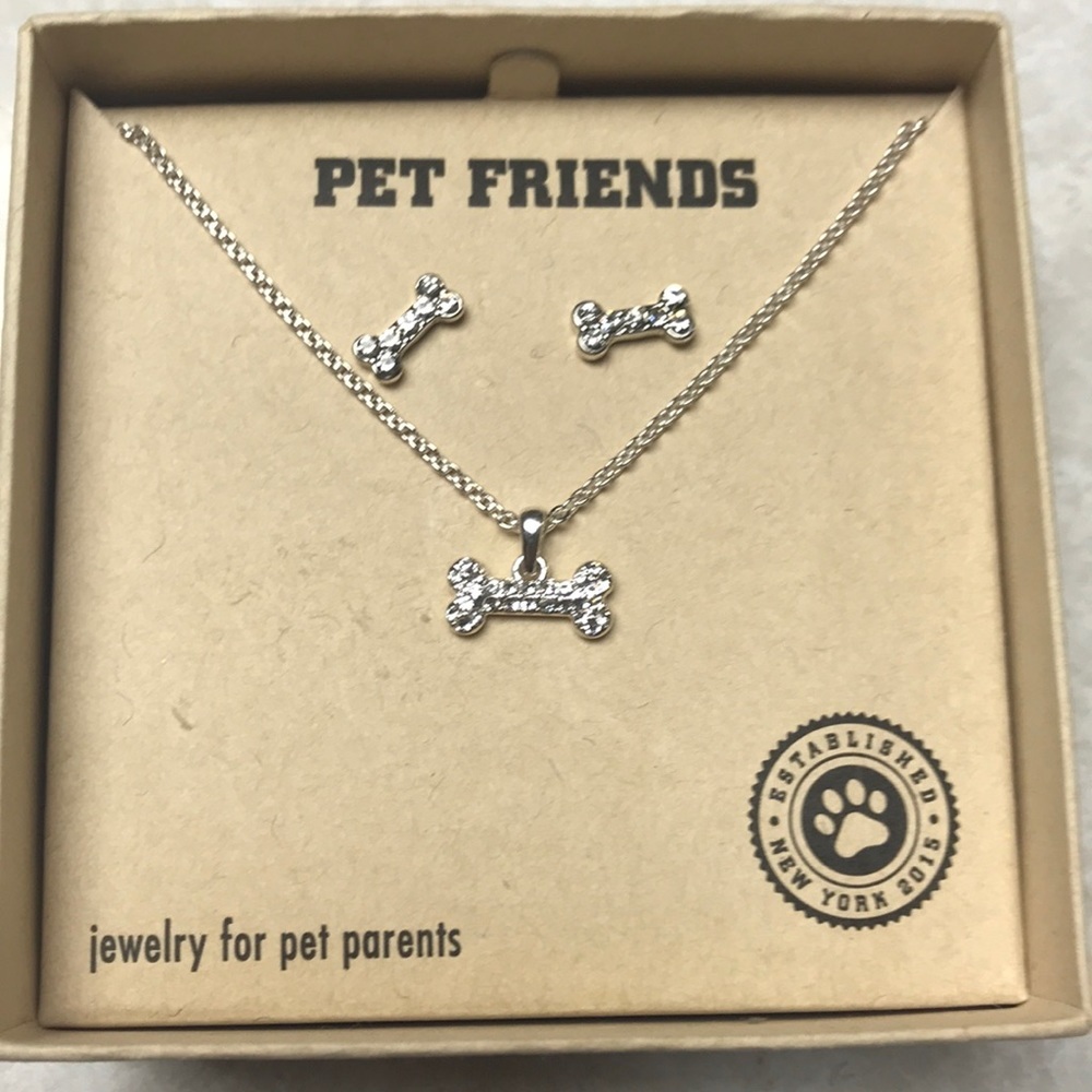 Pet friends jewelry, necklace and earring set.